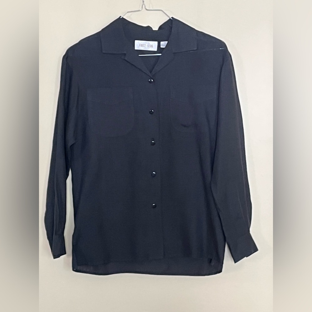 First Issue Linen Blouse Black xs